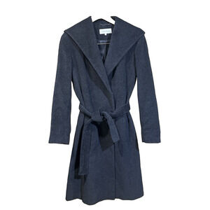 Calvin Klein Trench Overcoat Charcoal Gray Angora Wool Womens Size 4 Regency